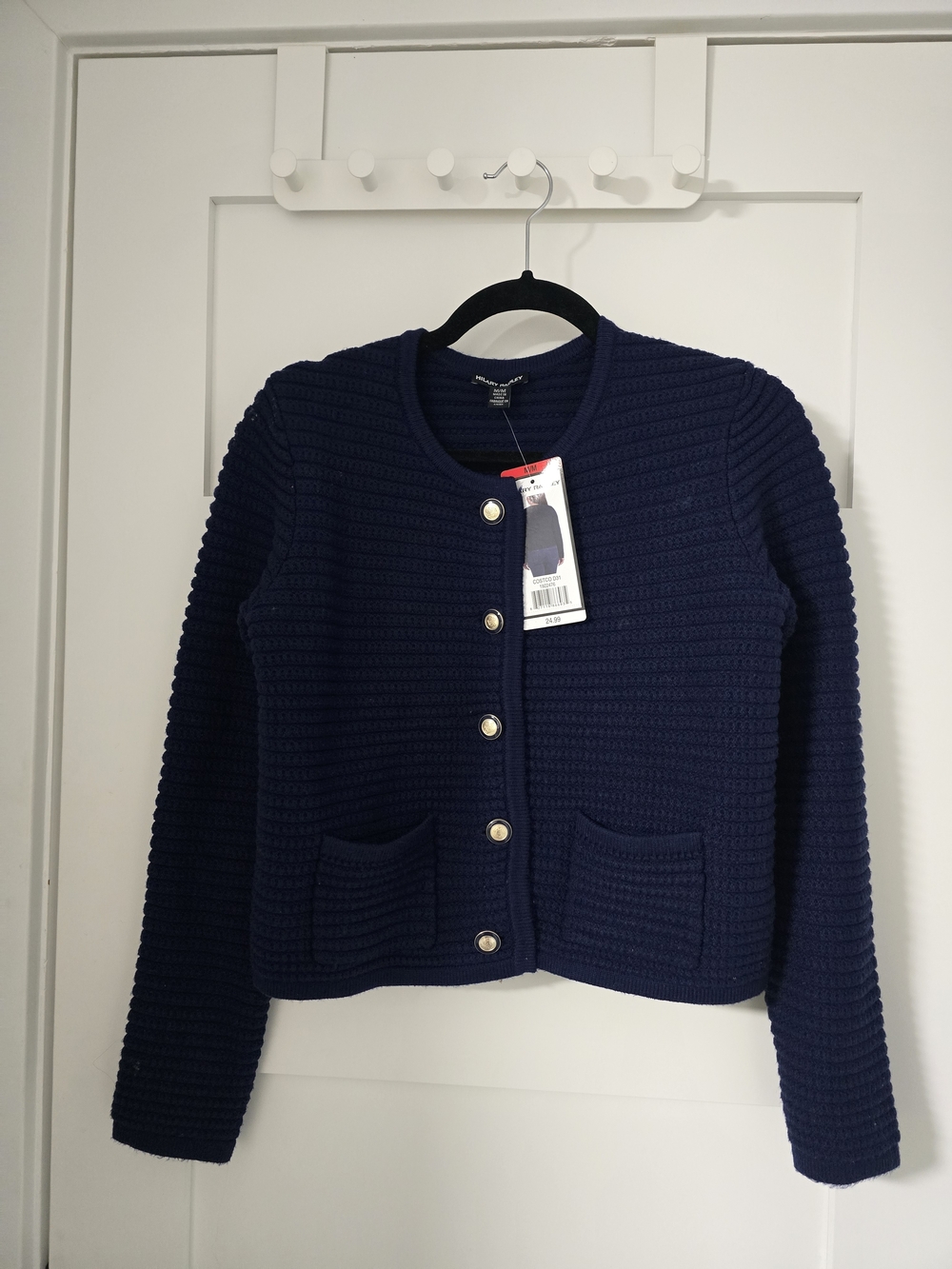 Hilary Radley Navy Blue Textured Button Cardigan